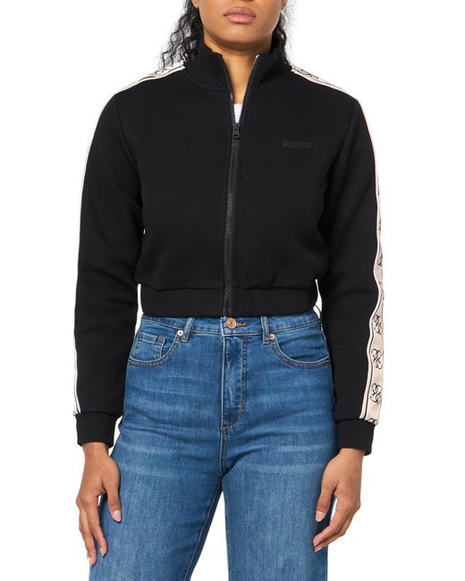 Guess Black New Britney Crop Zipped Sweatshirt