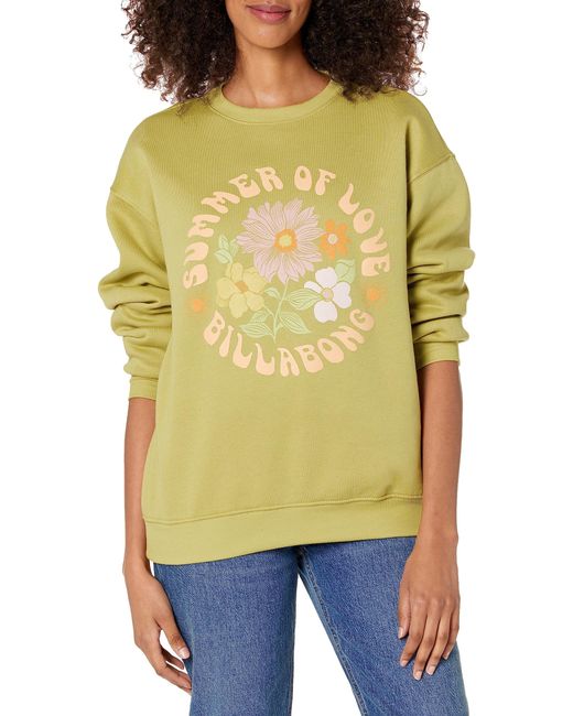 Billabong Yellow Graphic Pullover Sweatshirt Fleece Hoodie