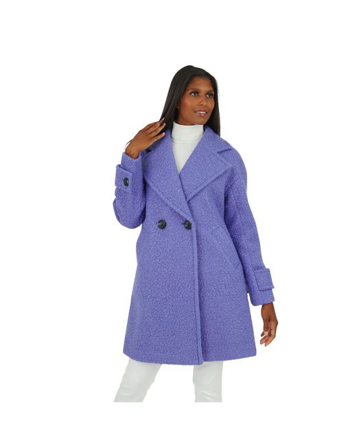 Kensie Blue Large Notch Collar Boucle Coat