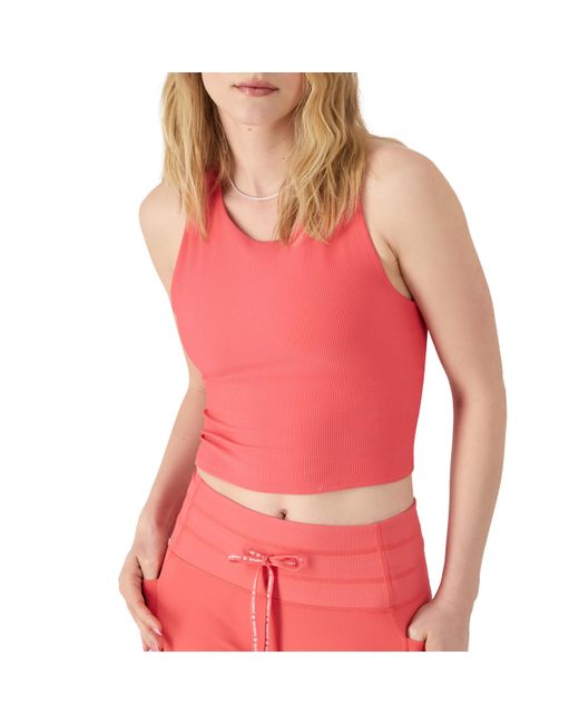Champion Red , , Moisture Wicking, Cropped Top For , High Tide Coral Ribbed, Large