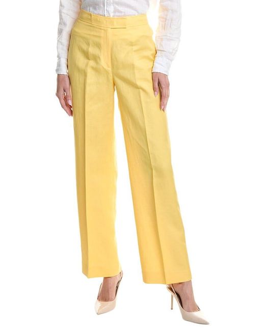 Anne Klein Yellow High-rise Linen-blend Wide Leg Pant