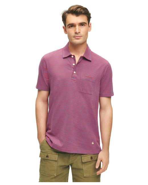 Brooks Brothers Purple Regular Fit Cotton Jersey Feeder Stripe Short Sleeve Polo for men