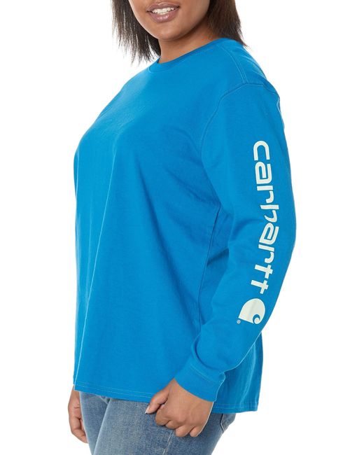 Carhartt Blue Loose Fit Heavyweight Long Sleeve Logo Sleeve T-shirt