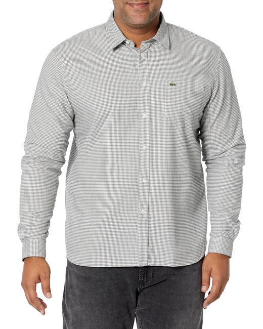 Lacoste Gray Long Sleeve Regular Fit Checkered Button Down Shirt for men