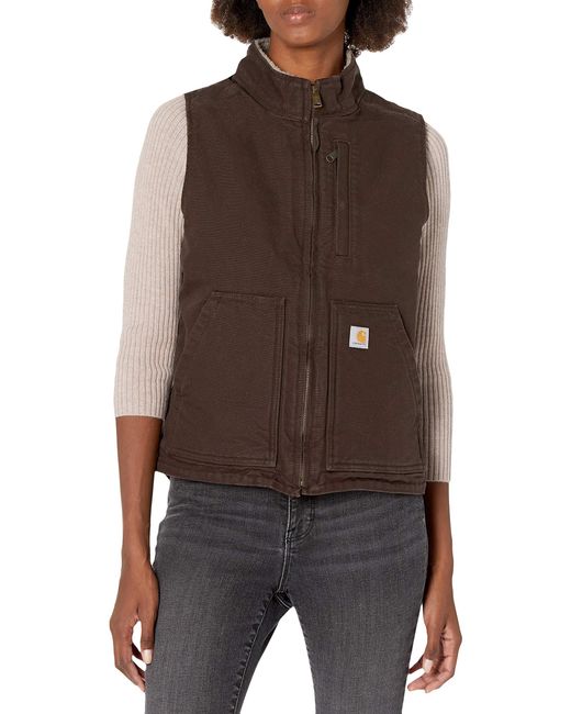 Carhartt Cotton Relaxed Fit Washed Duck Sherpa Lined Mock Neck Vest in ...