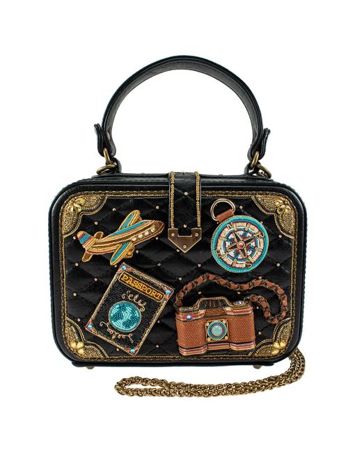 Mary Frances Black Bucket List Beaded Top Handle Travel Theme Handbag