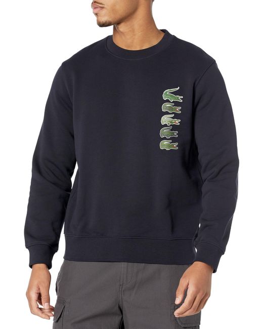 Lacoste Blue Classic Fit Crew Neck Timeline Croc Sweatshirt for men