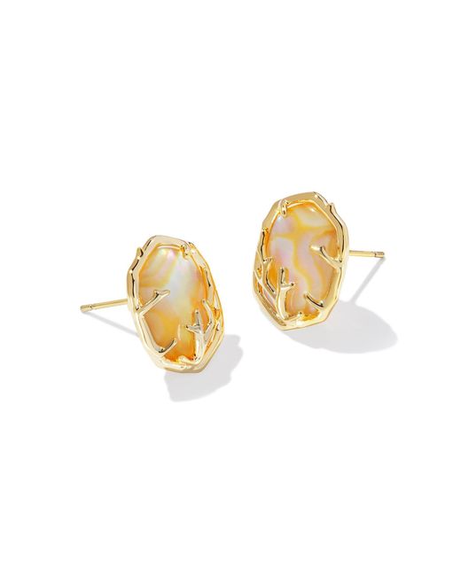 Kendra Scott Metallic , S, Daphne Coral Frame Stud Earrings, Gold Iridescent Abalone, One Size