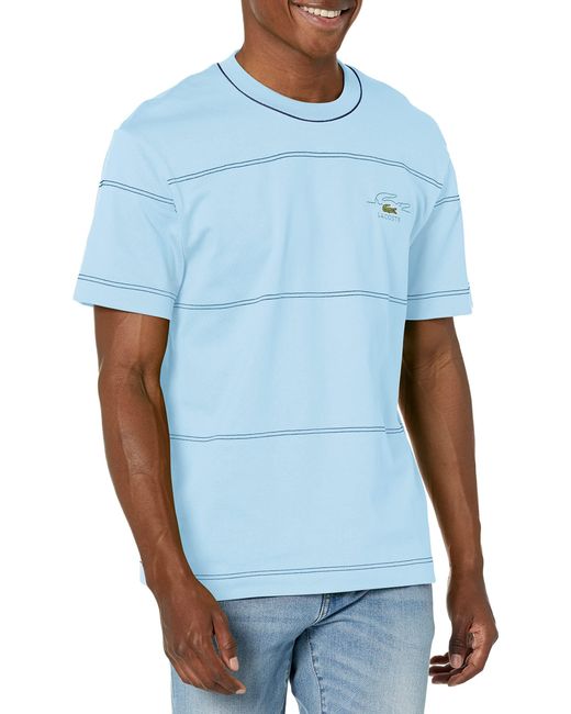 Lacoste Blue Contemporary Collection's Short Sleeve Relaxed Fit Dotted Stripe Tee Shirt for men