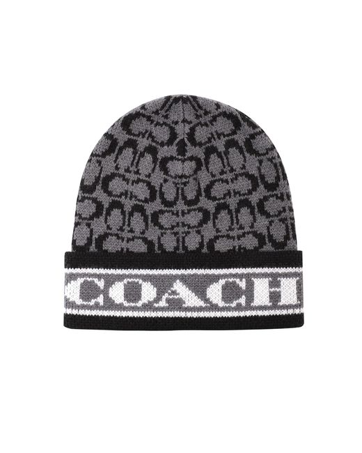 COACH Signature C Logo Beanie in Black