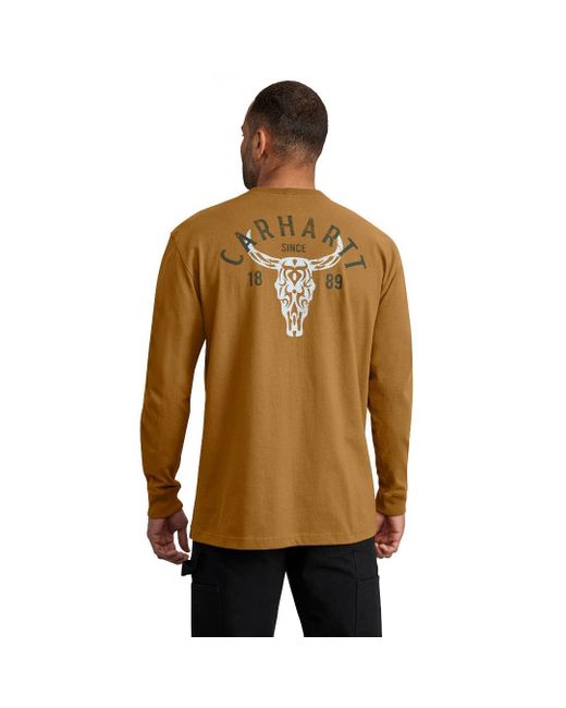 Carhartt Brown Loose Fit Heavyweight Long-sleeve Pocket Longhorn Graphic T-shirt for men