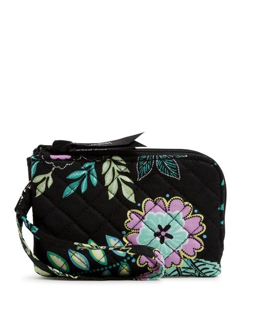 Vera Bradley Black Cotton Double Zip Id Case Wallet With Rfid Protection