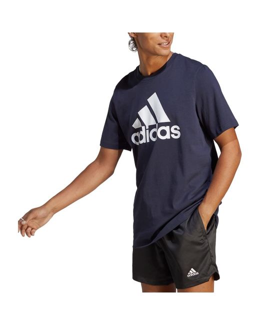 Adidas Blue Size Essentials Single Jersey 3-stripes T-shirt for men