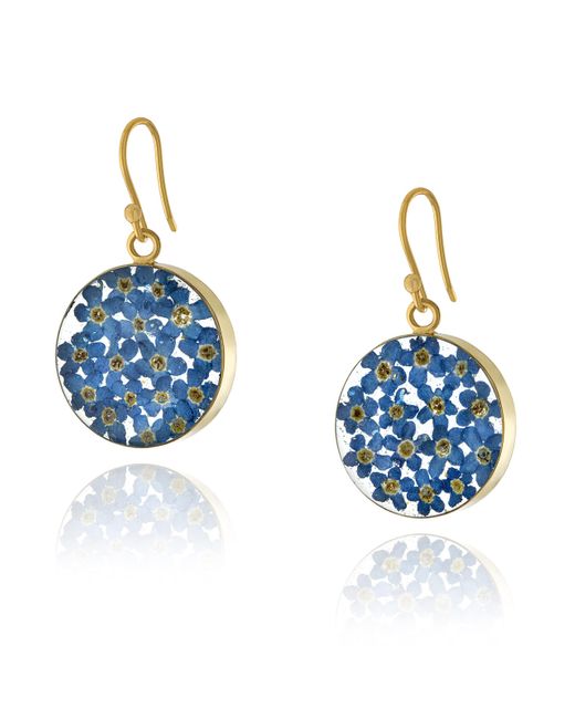 Amazon Essentials Blue 14k Gold Over Sterling Silver Pressed Flower Circle Drop Earrings