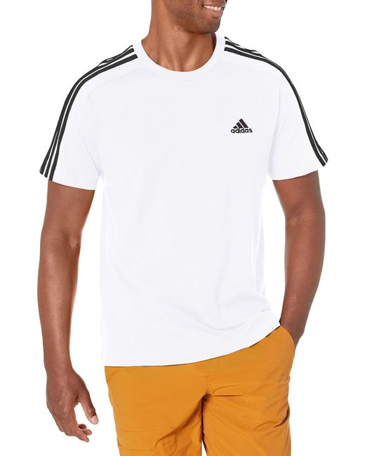 adidas Essentials Single Jersey 3-stripes T-shirt in White for Men | Lyst