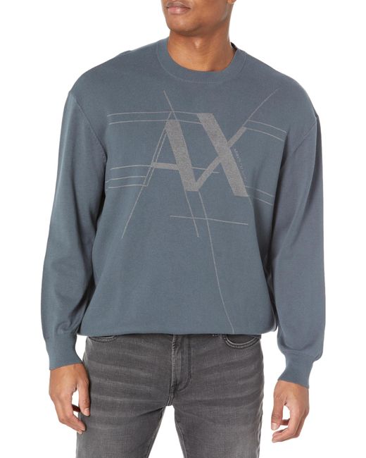 Emporio Armani Blue A | X Armani Exchange Cotton Rayon Pullover Logo Sweater for men