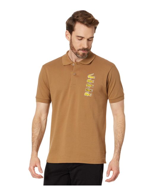 Lacoste Brown Short Sleeve Stacked Timeline Croc Polo Shirt for men