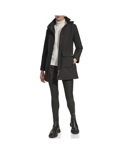 DKNY Black Softshell Hooded Coat