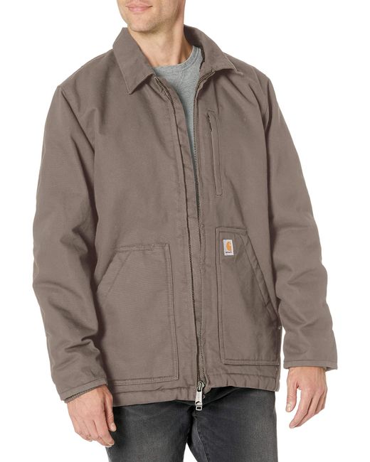 Carhartt Brown Loose Fit Washed Duck Sherpa-lined Jacket for men