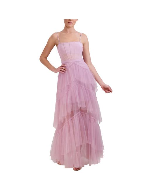 BCBGMAXAZRIA Women's Purple S Fit And Flare Maxi Adjustable Spaghetti Strap  Straight Neck Semi Sheer Boned