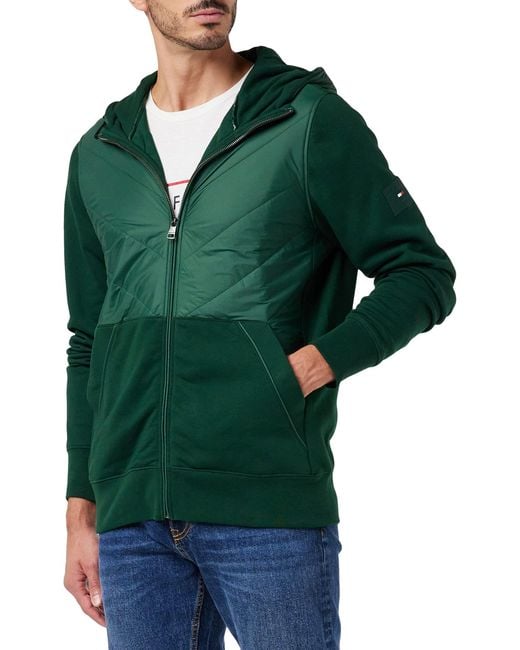 Tommy Hilfiger Green Mix Media Zip Through Hoody Pullover for men