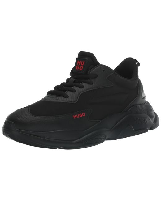 HUGO Black Running Style Sneakers With Thick Rubber Sole for men