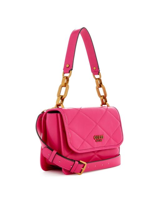 Guess Cilian Top Handle Flap Bag Fuchsia in het Pink