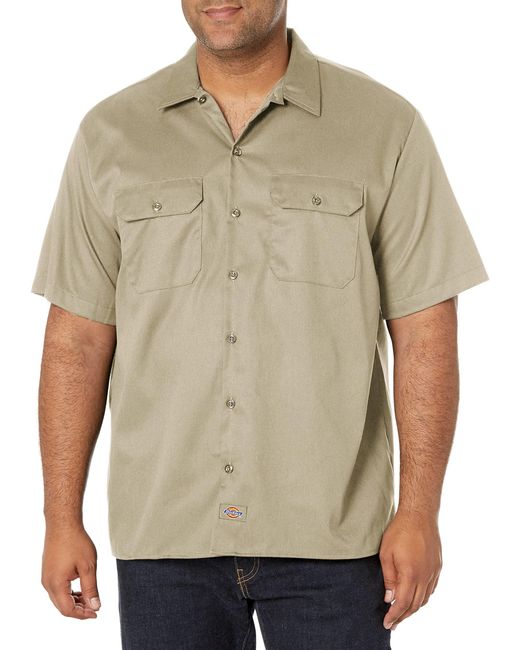Dickies Green Mens Short-sleeve Flex Twill Work Button Down Shirts for men