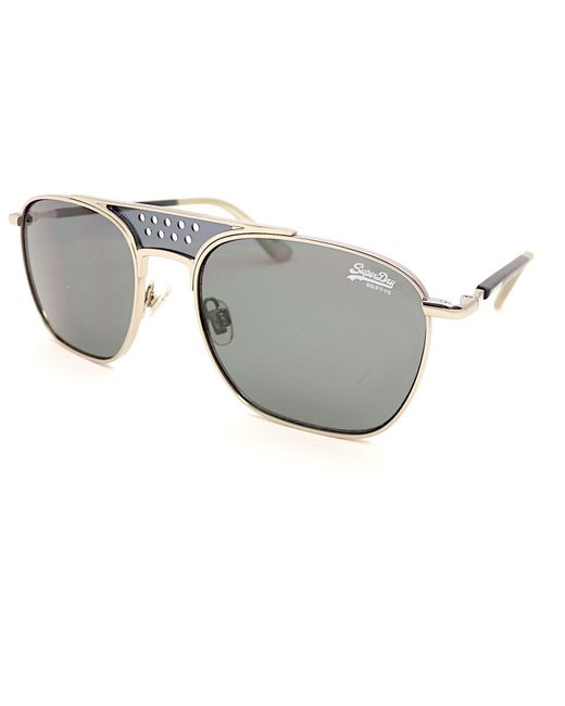 Superdry Gray Trophy Sunglasses Silver With Matte Blue Arms And Grey Cat.3 Lenses 010