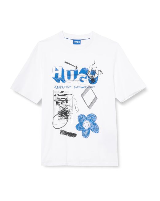 HUGO White Blue Nugoscrib 10268981 Short Sleeve T-shirt Xl for men