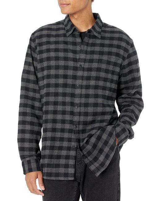 Amazon Essentials Gray Slim-fit Long-sleeved Plaid Flannel Shirt for men