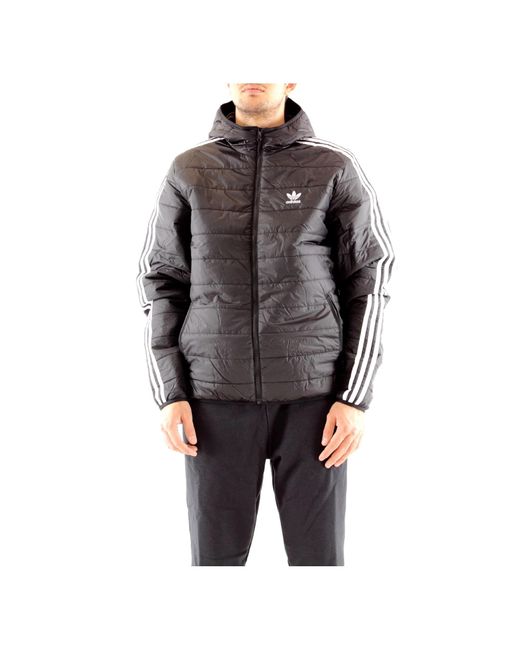 Adidas Gray Originals S Jakcet Padded Trefoil 3 Stripe Hooded Coat Full Zip Black Hl9211 New for men