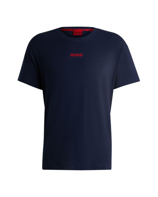 HUGO Linked T-Shirt Pyjama-Shirt aus elastischem Baumwoll-Jersey mit rotem Logo Dunkelblau L in Blue für Herren