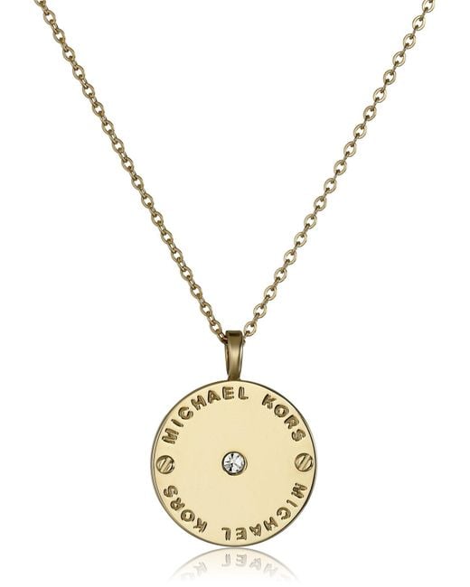 Michael Kors Metallic 'heritage' Logo Disc Pendant Necklace Gold/ Clear