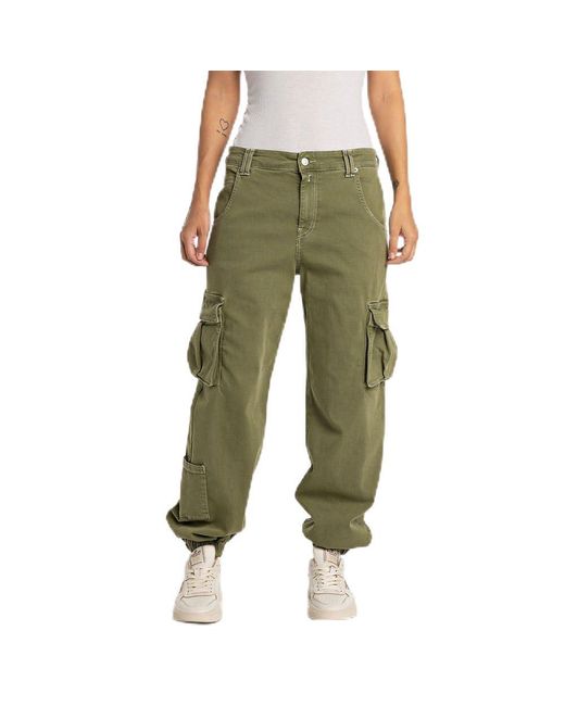 Pantaloni cargo da donna con elasticità di Replay in Green