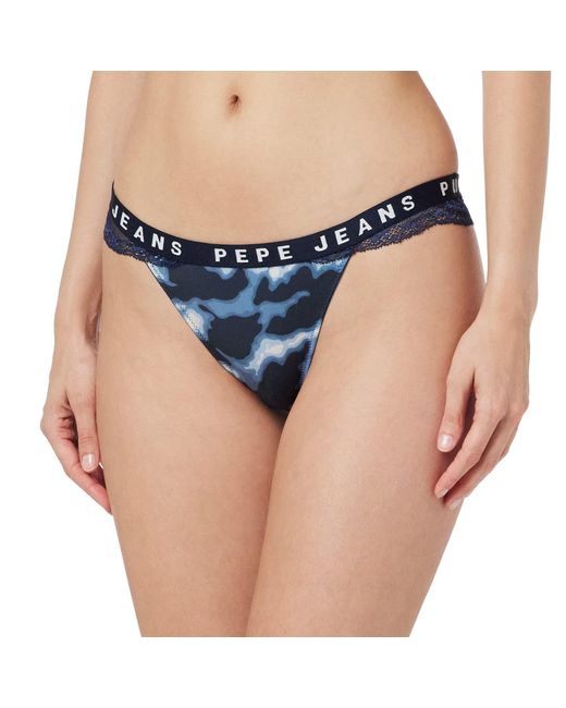 Pepe Jeans Blue Camo Thong Bikini Style Underwear