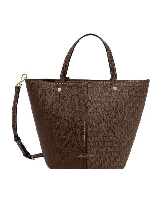 Michael Kors Middelgrote Tote Flora Tas Met Generfd Leer En Bruine Logo's in het Brown