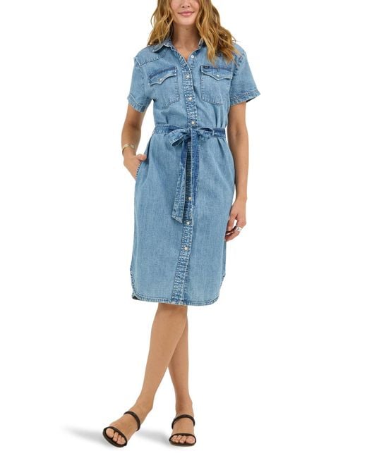 Lee Jeans Women's Blue Legendary Short Sve Western Denim Dress Lee Jeans Women's Blue Legendary Short Sve Western Denim Dress