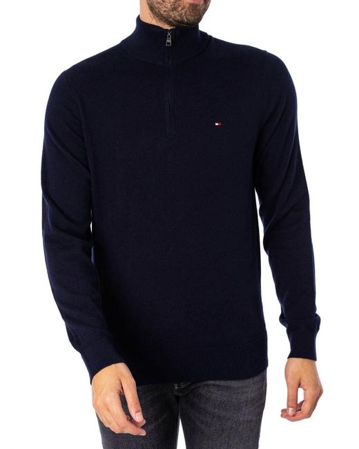 Tommy Hilfiger Blue Pima Organic Cashmere Zip Mock Knit for men