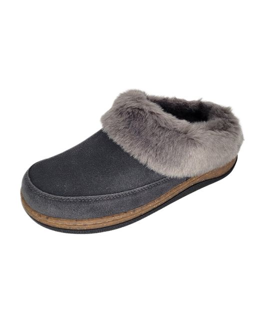 Clarks Ladies Suede Slippers Faux Fur Collar Lined With Cork Midsole ...