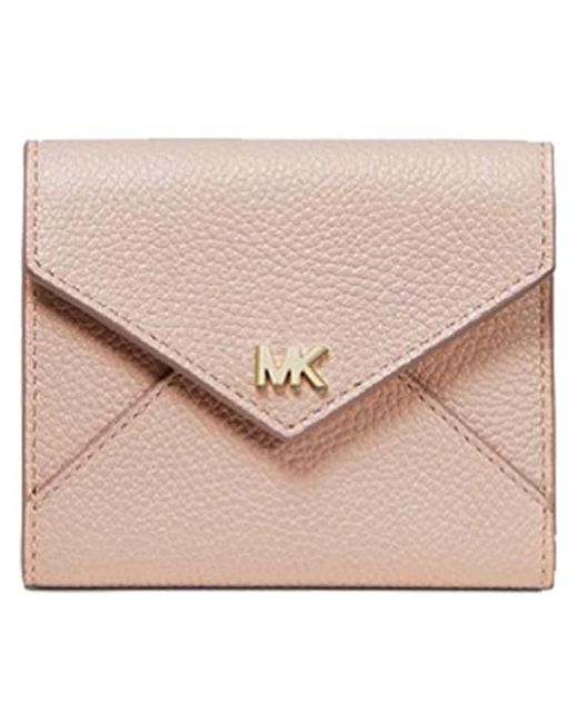 Michael Kors Michael Two-tone Pebbled Leather Envelope Wallet Soft Pink/fawn