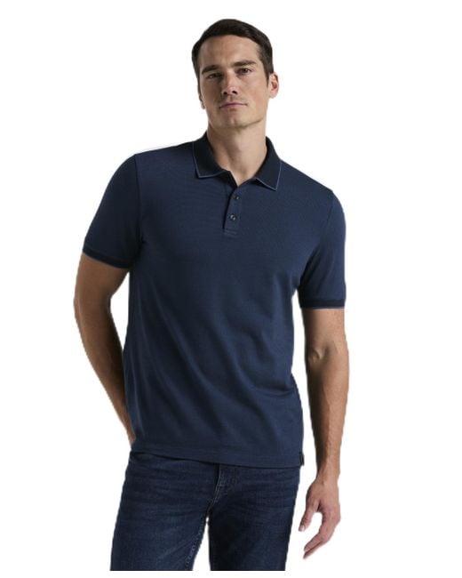 Perry Ellis Blue Cotton Black Jaquard Short Sleeve Polo for men
