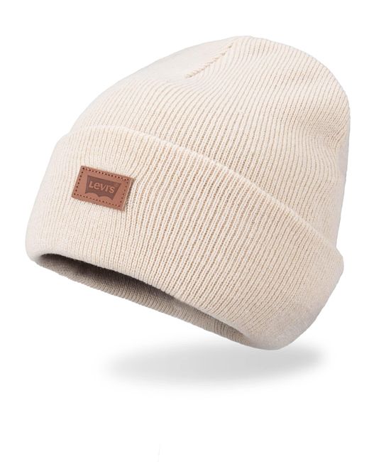Levi's Natural Classic Warm Winter Knit Beanie Hat Cap Fleece Lined For And Beanie Hat