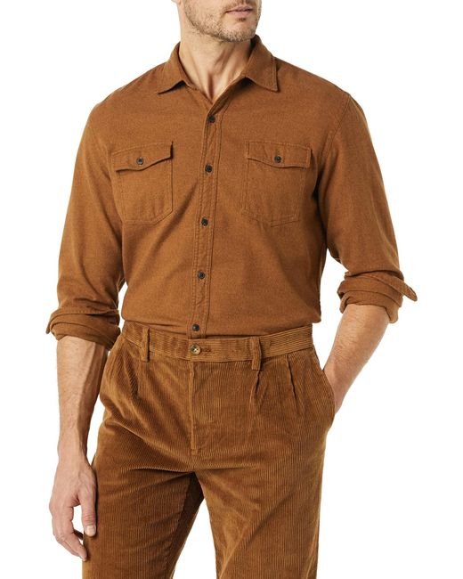 Amazon Essentials Brown Regular-fit Long-sleeve Two-pocket Flannel Shirt-discontinued Colours for men