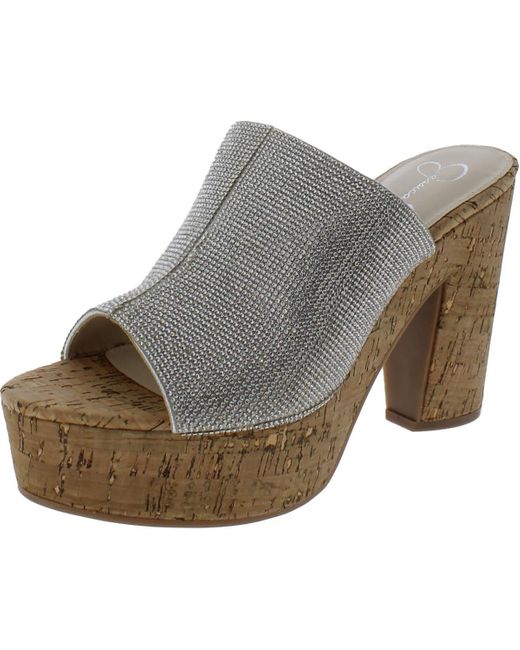 Jessica Simpson Gray S Shelbie 2 Embellished Heels Silver 9.5 Medium