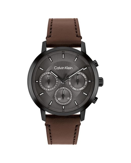 Orologio Uomo 25200498 Gauge - Quarzo, Cassa in Acciaio Inossidabile 42 mm, Quadrante con Data e 24h, Cinturino in di Calvin Klein in Black da Uomo