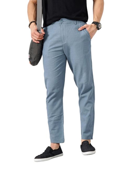 Uomo Blu Solido Regular Fit Pantaloni di Lino di Celio* in Blue da Uomo