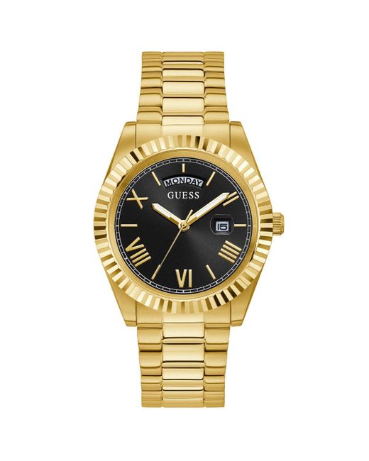 Guess Metallic Tone Stainless Steel Case With Black Dial & for men