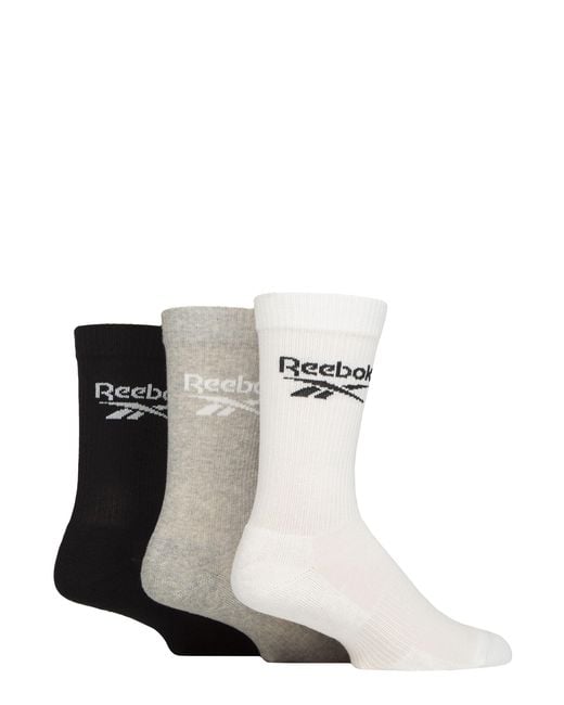 Reebok White 'core' Ribbed Cushioned Socks - Unisex, Mens & Ladies Soft Cotton Regular Crew Calf Length, Arch Support & Seamless Toes