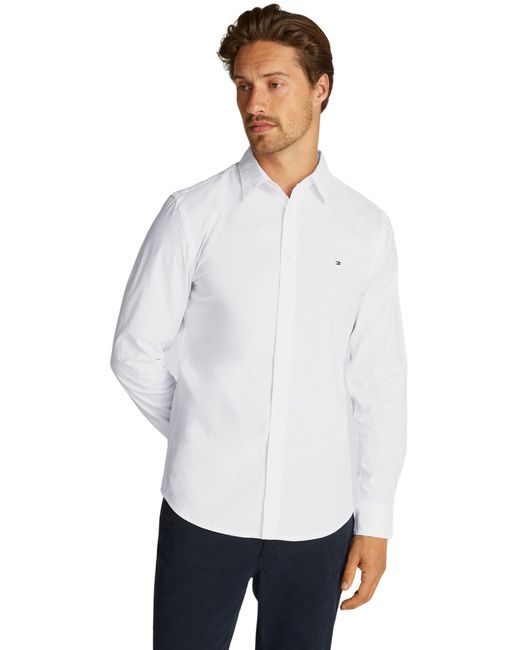 Camisa Hombre Flex Poplin Kent Collar Camisa business Tommy Hilfiger de hombre de color White